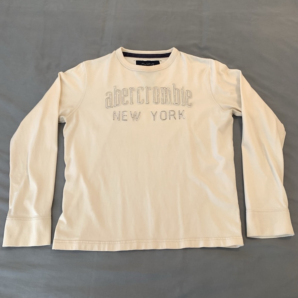 Abercrombie Shirt Mens XL White New York Graphic Logo Long Sleeve Tee T-Shirt